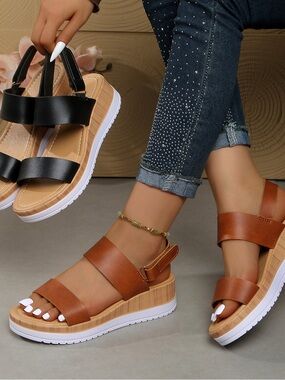 🧡 Cognac Platform Wedge Espadrille Slingback Sandals 🧡